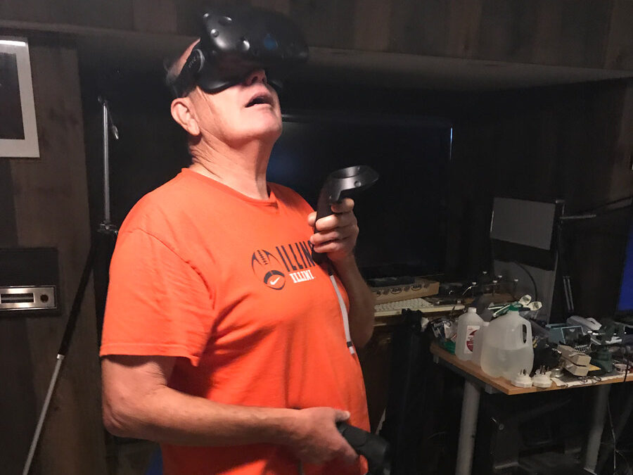 Older man using a VR set
