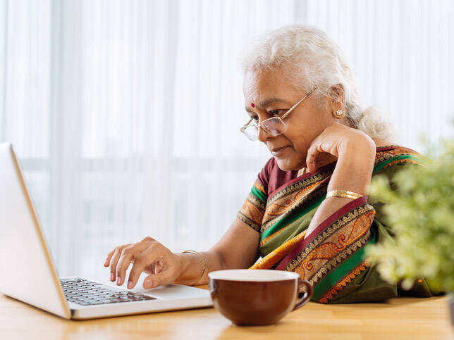 Older woman using the computer computer