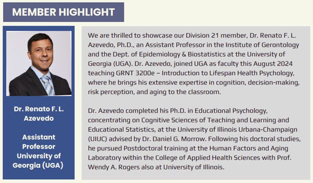 Part of the APA highlight for Dr. Azevedo