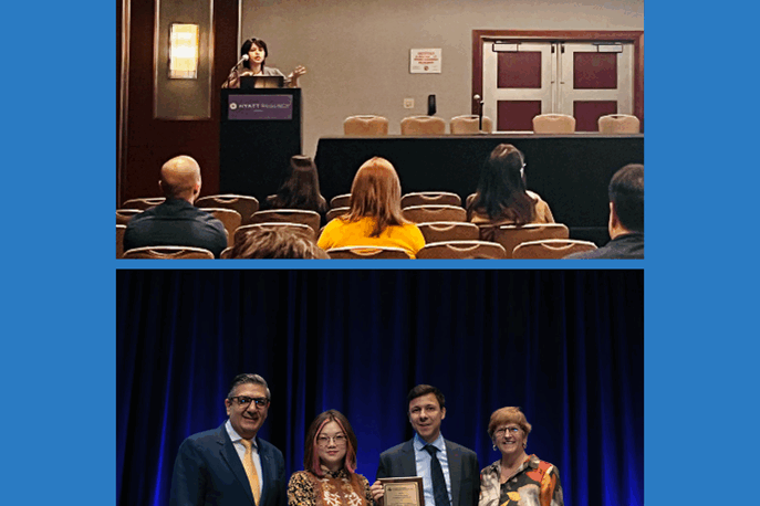 Collage of a presentation and award recipients at HFES