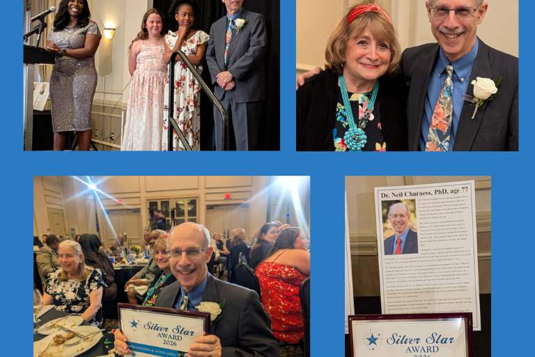 Photos of Dr. Charness receiving the award
