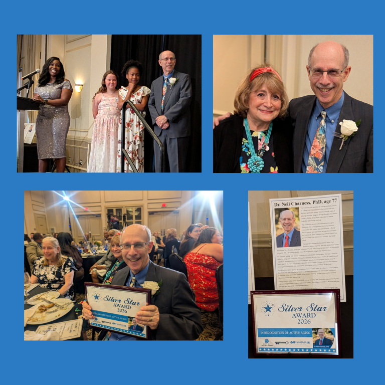 Photos of Dr. Charness receiving the award