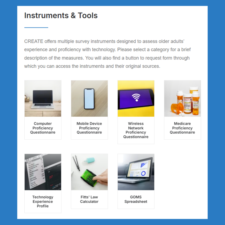 Screen capture of website instrument section